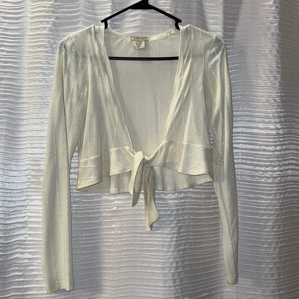 Cream cropped long sleeve blouse